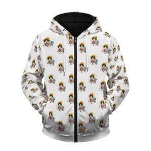 Adorable Luffy And Chopper Chibi Pattern Zip Up Hoodie Jacket