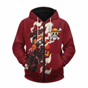 Angry Monkey D. Luffy Fourth Gear Form Red Zip Up Hoodie