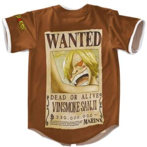 One Piece Sanji Wanted Design Brown Baseball Jersey