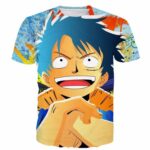 Cool Graffiti Art One Piece Happy Face Monkey D.Luffy Blue T-shirt