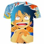 Cool Graffiti Art One Piece Happy Face Monkey D.Luffy Blue T-shirt