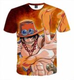 One Piece Ace Fire Fist Flame Portrait Print T-shirt