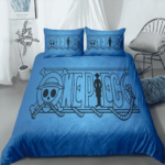 One Piece Black Minimalist Anime Logo Blue Bedding Set