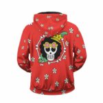 One Piece Brook Dressrosa Arc Floral Pattern Red Zip Hoodie
