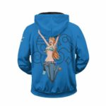 One Piece Cheerful Nami The Cat Burglar Blue Zip Up Hoodie