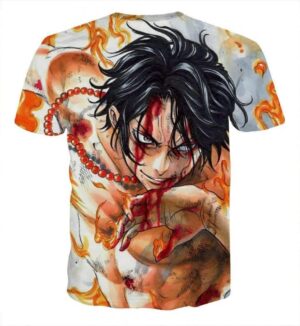 One Piece Fire Fist Ace Flame Blood Fighting Design T-shirt