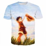 One Piece Happy Young Monkey D. Luffy Sunset Scenery 3D T-Shirt