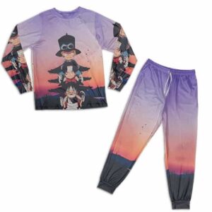 One Piece Kid Luffy Sabo Ace Sunset Artwork Pajamas Set