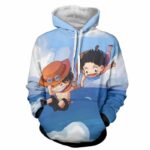 One Piece Luffy Ace Brother Jump Chibi Draw Style Design Hoodie