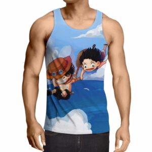 One Piece Luffy Ace Brother Jump Chibi Draw Style Design Tank Top