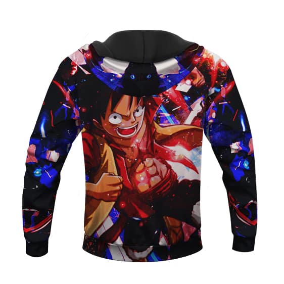 One Piece Luffy Attack Form Vibrant Artwork Pullover Hoodie