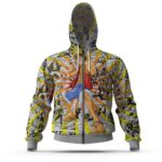 One Piece Luffy Manga Strips Pattern Zip-Up Hoodie