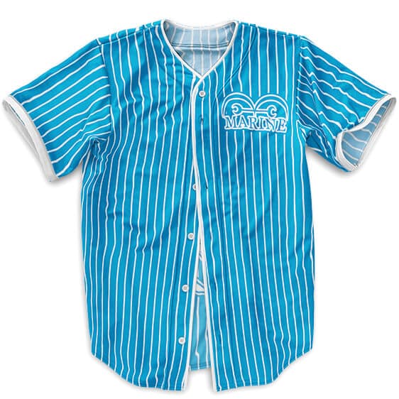 One Piece Marine Logo Striped Blue Baseball Uniform