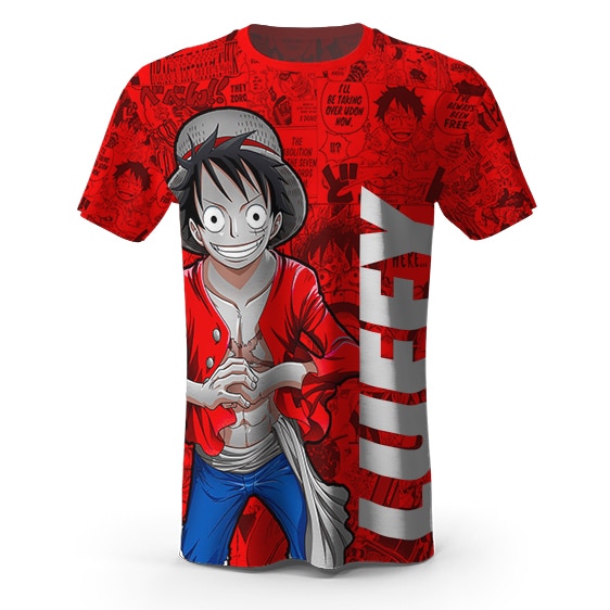 One Piece Monkey D Luffy Manga Strips Red T-shirt