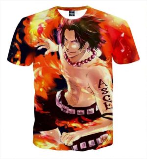 One Piece Muscular Ace Battle Flame Aura Vibrant T-shirt