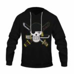 One Piece Roronoa Zoro Minimalist Skull Icon Black Hoodie