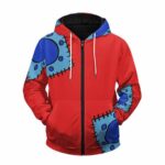 One Piece Wano Arc Luffy Red Kimono Cosplay Zipper Hoodie