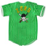 Pirate Hunter Zoro Logo Striped Green Baseball Shirt