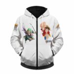 Roronoa Zoro And Monkey D. Luffy White Zip Up Hoodie