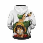 Roronoa Zoro And Monkey D. Luffy White Zip Up Hoodie