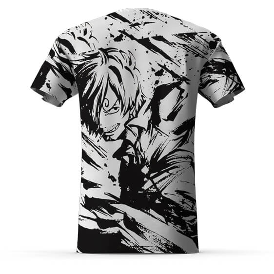Sanji Black and White Brush Stroke Art T-shirt