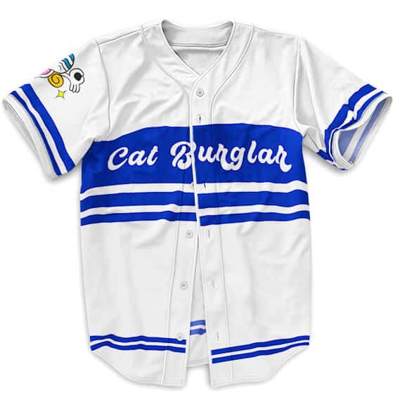 Straw Hat Cat Burglar Nami Symbol White Baseball Shirt
