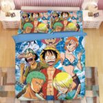 Straw Hat Crews Blue Pirate Map Background Bedding Set