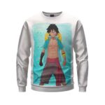 Straw Hat Monkey D. Luffy Fan Art White Crewneck Sweater