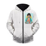 Straw Hat Monkey D. Luffy Fan Art White Zip Up Hoodie Jacket