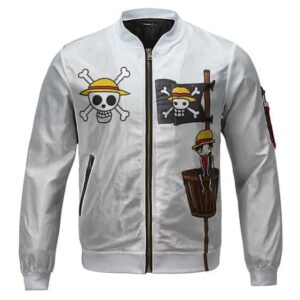 Luffy Cartoon Art and Straw Hat Flag Kids Bomber Jacket