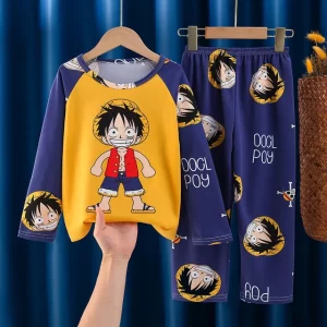 Adorable Luffy One Piece Navy & Yellow Kids Pajama Set