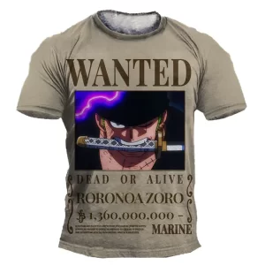 Beige Wanted Roronoa Zoro Bounty Poster T-Shirt for Kids