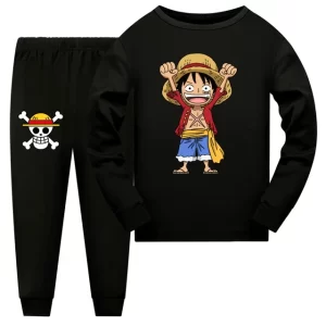 Black Luffy One Piece Anime Pajama Set for Children