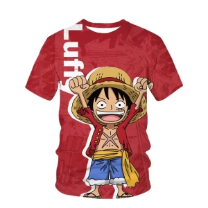 Cheerful Luffy One Piece Anime Red Boys' T-Shirt