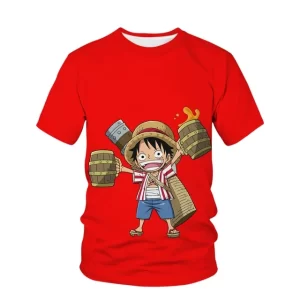 Cheerful Young Luffy Barrel Booze One Piece Kids T-Shirt