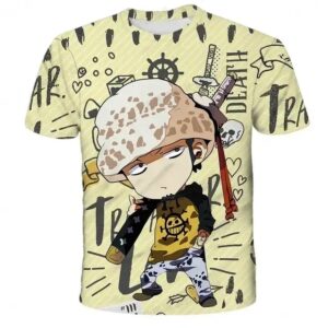 Chibi Style Pirate Trafalgar Law One Piece T-shirt for Kids