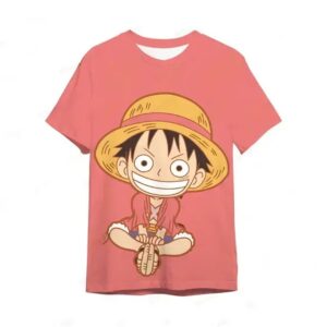 Cute Chibi Smiling Luffy Pose Red T-shirt for Children