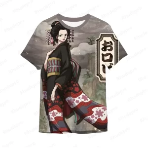 Elegant Nico Robin Kimono Wano Arc Gray Children's T-shirt