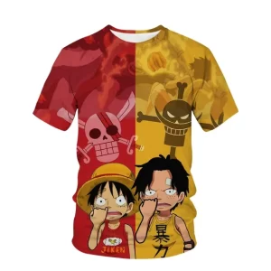 Funny Young Luffy & Ace Jolly Roger Emblem Kids T-shirt