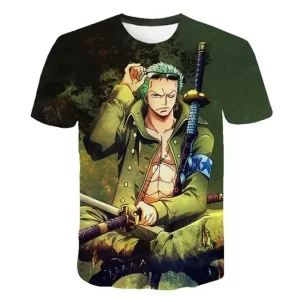 Green Roronoa Zoro Epic Swordsman One Piece T-shirt for Boys