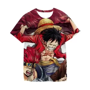 Luffy & Eustass Kid Alliance Red One Piece T-shirt for Kids