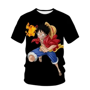 Luffy Fire Punch Action Black One Piece T-shirt for Boys