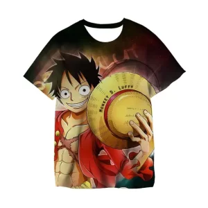 Luffy Iconic Straw Hat Pose Black One Piece Boys' T-shirt