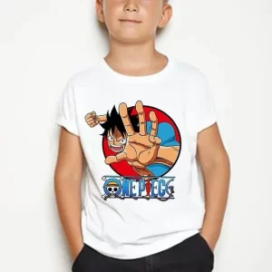 Luffy Power Fist Pose One Piece Logo White Boys' T-shirt