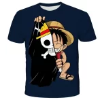 Navy Blue Monkey D. Luffy Pirate Flag Boys' T-Shirt