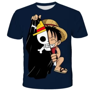 Navy Blue Monkey D. Luffy Pirate Flag Boys' T-Shirt