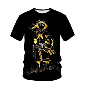 One Piece Golden Luffy Silhouette Glow T-shirt for Children