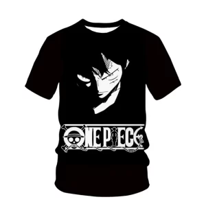 One Piece Logo Black Minimalist Luffy T-Shirt for Boys