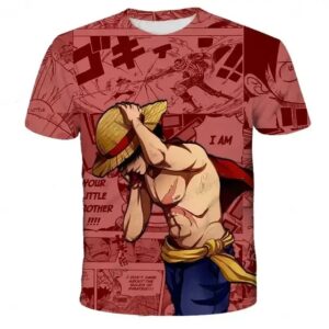 One Piece Monkey D. Luffy Manga Tribute Red Boys' T-shirt