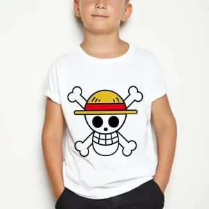 One Piece Straw Hat Pirate Skull Logo White T-shirt for Kids